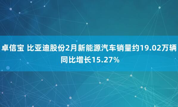 卓信宝 比亚迪股份2月新能源汽车销量约19.02万辆 同比增长15.27%